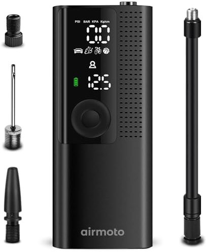 Airmoto Portable Air Compressor - Smart Pump for Car, Motorcycle, Bicycle and More - Includes Tire Pressure Gauge