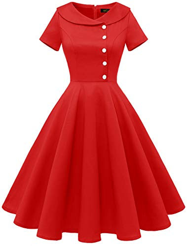 Wedtrend Rotes Kleid Damen Rockabilly Kleid Damen Swing Kleid A Linie Petticoat Kleid Rot WTP20007 Red XL