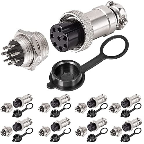 VISSQH 16pcs Gx16 Enchufe de Aviación,16mm Panel Conector,Cable Conector 8 Pines,5A Macho Hembra Metal Conector Conector de aviación +Goma Tapa Protectora y Destornillador Phillips