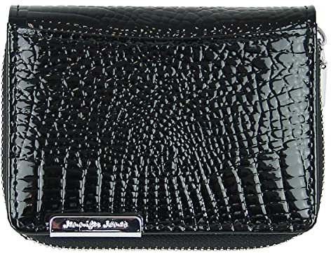 Jennifer Jones Echt-Leder Damen Mini Geldbörse - Modische Croco Glanz Optik - RFID (Schwarz)