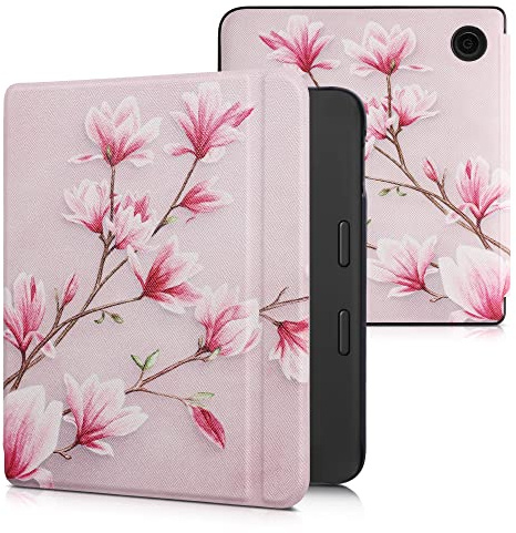 kwmobile Klapphülle kompatibel mit Tolino Vision 6 Hülle - eReader Case - Magnolien Rosa Weiß Altrosa
