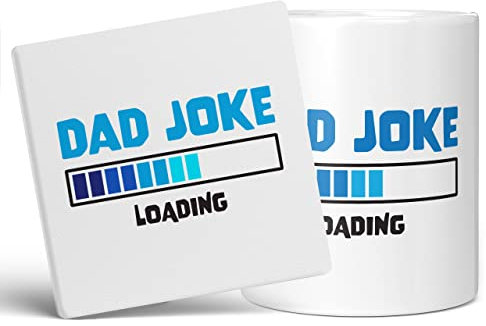 Mug Monster - Dad Joke Loading Novelty Mug, Funny Fathers Day or Birthday Gift - Ceramic Coffee Cup, Gift for Men or Women, Extra Large and Giant Available, 20oz White & Coaster