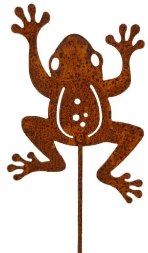 Beetstecker Frosch incl. Stab 34 x 9 cm, Frog 9 x 7 cm Metall Rost Blumentopf Garten Stecker Figur Deko GTT G135