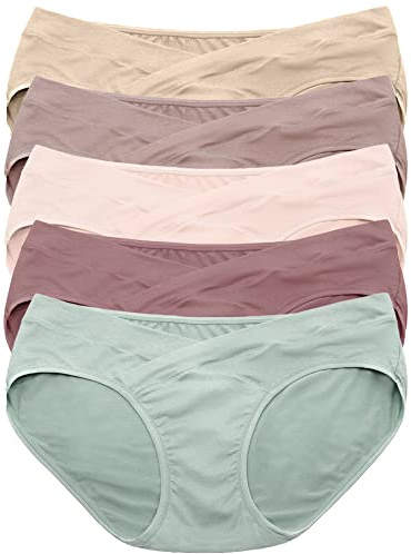 Kindred Bravely Under the Belly Bikini Maternity Underwear for Women and Postpartum Underwear 5 Pack (Assorted Pastels, Large)