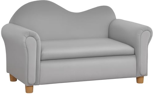 Qaba Ergonomic Foam Kids Sofa,Velvet Kids Couch, 33 x 16.25 x 19 Gray