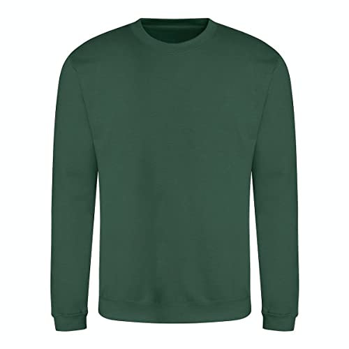 Mens Crew Neck Sweatshirts, Men's Plain Casual Pullover Jumper - Bottle Green 2XL