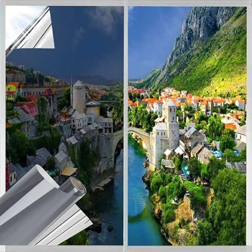 Vinilos para Cristales Vinilo Ventana Privacidad, Efecto Espejo Vinilo Adhesivo, Anti 99% UV Unidireccional Protector de Solar, Película de Aislamiento para Hogar Oficina