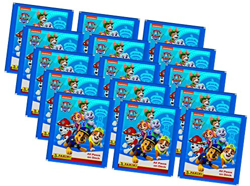 Panini Paw Patrol Sticker Serie 7 - Bereit zum Einsatz - 15 Tüten Sammelsticker im Bundle mit 10 STRONCARD Hüllen