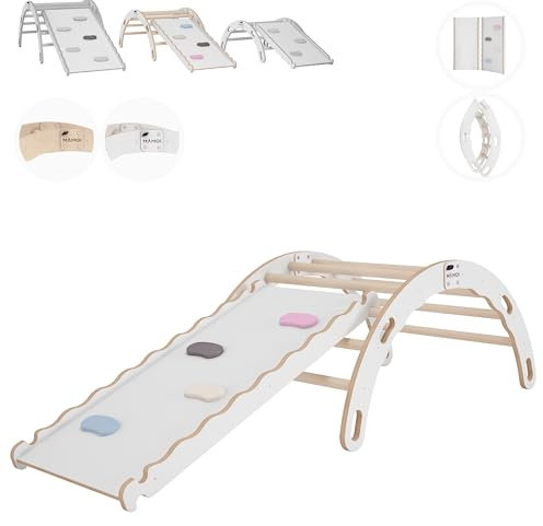 MAMOI® Kletterbogen mit rutsche, Kletterdreieck, Baby Klettern, Klettergerüst aus Holz, Holzbogen für Kinder, Rutschbrett für Spielplatz, Klettergerüst Indoor ab 1 Jahr 2/3 Jahre, Montessori