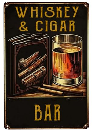Metallposter Zigarrenbar, 20,3 x 30,5 cm, Vintage-Raucher-Lounge-Dekoration, ideal für Männerhöhle, Café, Bar, rustikale Pub-Atmosphäre, Wohnzimmer-Dekoration, Kreidetafel
