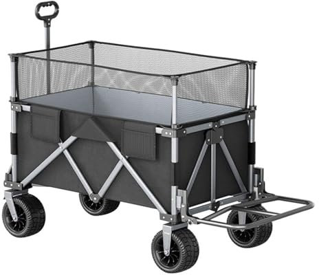 NRNQMTFZ Bollerwagen Faltbar 600L 225KG Belastbar, Faltbarer Bollerwagen Geländetauglich,Gartenwagen Transportwagen, Klappbarer Handwagen Strand Camping Einkaufen,