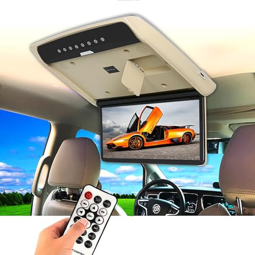 Écran TV Haute Définition Monté Au Plafond De La Voiture 15,6, Écran Rabattable du Véhicule, Éclairage Ambiant 16 Couleurs, Prend en Charge La Diffusion D'écran sur Un Appareil sans Fil