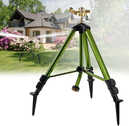 Nalupatio Impact Sprinkler on Tripod Base,Heavy Duty Brass Sprinklers,360 Degree Large Area Irrigation,3/4 Inch Connector Extension Legs Flip Locks with Brass Sprinkler Head,1 Pack