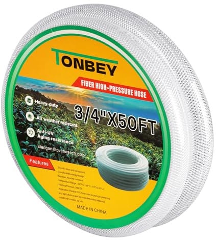 TONBEY 1,9 cm ID x 2,5 cm Außendurchmesser – 15,2 m robuster, transparenter geflochtener transparenter Kunststoff-Vinylschlauch, hochdruckverstärkter, transparenter flexibler PVC-Schlauch, ungiftig,