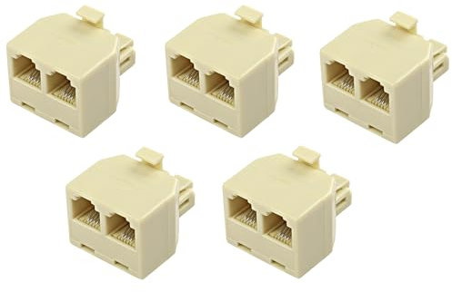 MEIRIYFA Telefon Jack Splitter RJ11 6P4C 1 Stecker auf 2 Buchse Telefonleitung Adapter Konverter, 2-Wege Telefon Splitter Erweiterung Stecker für Festnetz Faxgerät - 5 Pcs