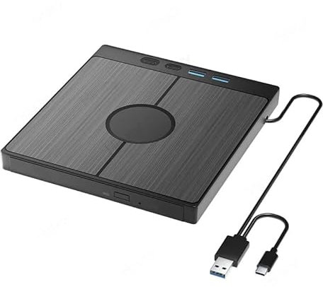 LYEAA Lecteur CD/DVD Externe Portable avec Deux emplacements USB/Type-C, SD/TF, Transfert de données Haute Vitesse pour PC