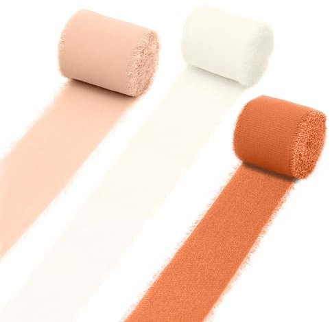4cm x 15m Chiffonband, Schleifenband, Geschenkband Breit, Satinband, Stoff Chiffonband, Hochzeit Stoffband Fransenband für Geschenk Verpackung, Hochzeit Dekor, Urlaub Dekor (Rosa Beige Orange)