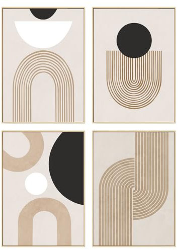DEUXYU Juego de 4 cuadros decorativos de geometría prémium, A4, modernos pósteres abstractos para salón, cuadros en lienzo, cuadros colgantes, murales decorativos, pósteres de pared para dormitorio,