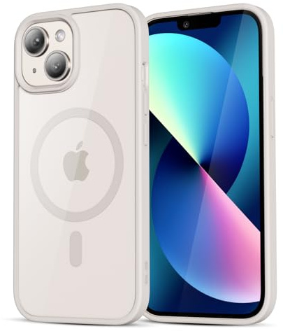 LoeoeL for iPhone 13 Case Clear Mag Safe, Ultra Thin Slim Cover Magnetic Compatible with Magsafe Phone Case for Women Men Girl, Cute Soft TPU Silicone & Transparent Hard Plastic, Beige Stone