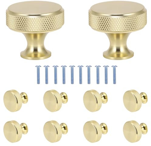 WIGUROE 10 Pcs Drawer Handles, Gold Cabinet Knobs, Brass Door Handles for Dressers, Wardrobes, Cabinets and Other Furniture, 3.1 x 2.6 cm