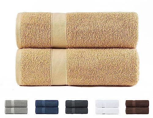 Todocama – Juego de 2 Toallas, 100% algodón de 550 gsm Extra Suaves, 5501, Altamente absorbentes y de Secado rápido. (Beige, 70x140 cm)