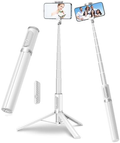 TONEOF 170cm Palo Selfie Tripode para Movil,Tripode Movil Extensible Rotacion Trípode Teléfono Flexible con Inalámbrico con Control Remoto Compatible con iPhone y Android Teléfono-Blanco