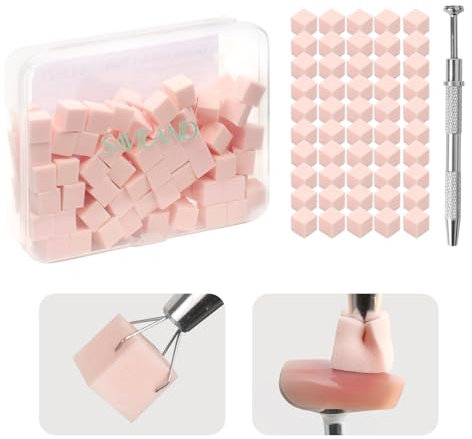 SAVILAND Nail Sponges for Ombre: 100Pcs Pink Nail Art Sponges with Metal Grabbing Pen Soft Ombre Nail Sponge Brush Nail Art Tools for Gradient Nail Design, Easy to Use