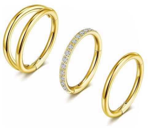 TOFBS 3 Stück Nasenpiercing für Frauen Männer Gold 316 Edelstahl Nasenpiercing Ring 16G Hypoallergen Hoop Nose Ring Septum Schmuck(1.2 * 8mm)