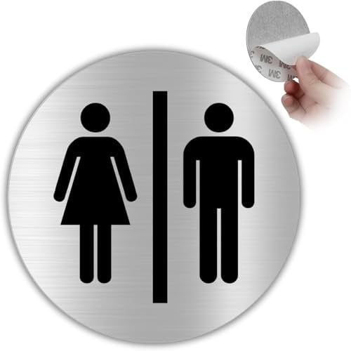 LEIASA | Selbstklebendes WC-Schilder für Frauen & Männer - Dicke 0,6 mm - Durchmesser Ø 100 mm - Aluminium Toilettenbeschilderung - Selbstklebendes WC-Schilder für Frauen & Männer