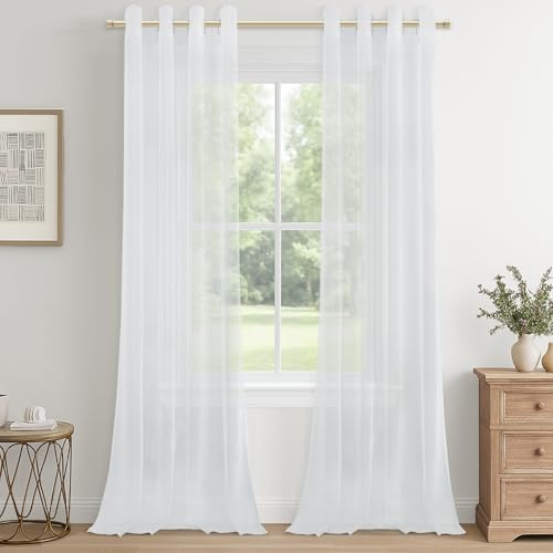 CUTEWIND Extra Lange Schlafzimmer Gardinen Voile und Vorhänge Weiß Durchsichtig, Gardinenschals 2er Set mit Ösen 270 cm Lang, Vorhang Weiss Transparent Wohnzimmer 140 cm Breit