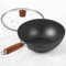 BrBrGo Sartén wok de acero al carbono, juego de sartenes chinas auténticas de 9.5 pulgadas con tapa de vidrio, wok pequeño ligero de fondo plano de 1.5 libras para 1-2 porciones