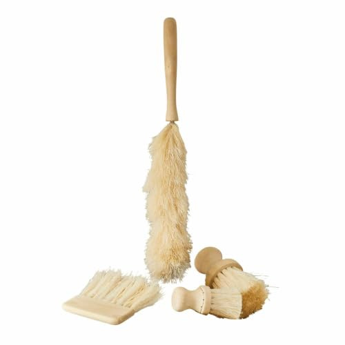 Loberon Deko-Bürsten 4er Set Jalexor, braun | Vier Designs, Natürliche Dekoration, Nostalgischer Charme, Badzubehör, Birkenholz, Sisal