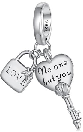 NINGAN 925 Sterling Silber Charme Schlüssel Schloss Kopf hängende Perlen Damen Armband Perlen Charme Halskette Anhänger Geschenk Schmuck, Frau, Liebhaber Geschenk