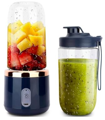Portable Wireless Blender Cup, USB Rechargeable Personal Juicer, Navy Blue