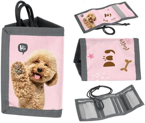 Ragusa-Trade Mädchen Jungen Kinder Hund Hündchen Geldbeutel Portemonnaie Geldbörse Brustbeutel,rosa/grau, 12 x 8,5 x 1 cm