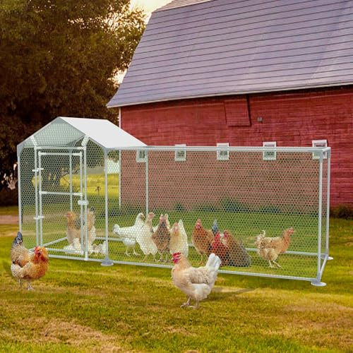 UISEBRT Freilaufgehege Hühnerstall Hühnerhaus Verzinkter Stahlrahmen Geflügelstall Freigehege mit Schloss für Hühner und Kleintiere 3x1x1,5m