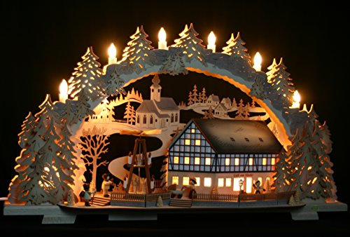 Tietze Erzgebirgsdesign Großer 3D Schwibbogen Fachwerkhaus mit elektrischer Pyramide 72cmx41cm Handarbeit Erzgebirge