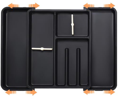 ZHUIYIWIN Organizador de Cubiertos, Caja Organizadora, Cubertos para Cajon Cocina Extensible, Organizador Cubiertos Para Cajon (Negro-RX)