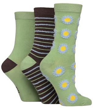 Elle Ladies Feather Textured Socks - Patterned, Plain, Spotty and Striped Soft Breathable Bamboo in a Multipack of 3 Pairs Size 4-8