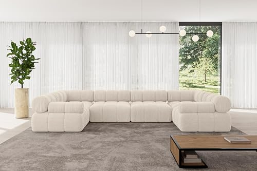 ALTDECOR Modulares Sofa Ecksofa in U-Form Corner modular Sofa Eckcouch Couch Wohnlandschaft Cauchsofa Polstersofa Birno-U2-380x190x70 cm Beige