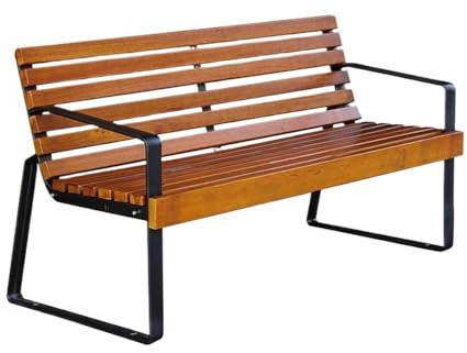 Dh2yjnbf3 Garten Gartenstuhl mit Rückenlehne for den Außenbereich, Parkbank mit Rahmen aus Aluminiumguss, Freizeitsitz aus Holz Sitzbank