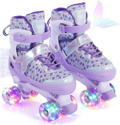 TOMSHOO Rollschuhe Kinder, 4 Größen Verstellbar, LED Rädern, Mehrere Größen | Sichere Einsteiger Roller Skates, Bequem und Atmungsaktiv, Kinder Rollschuhe für Weihnachts und Geburtstags Geschenke
