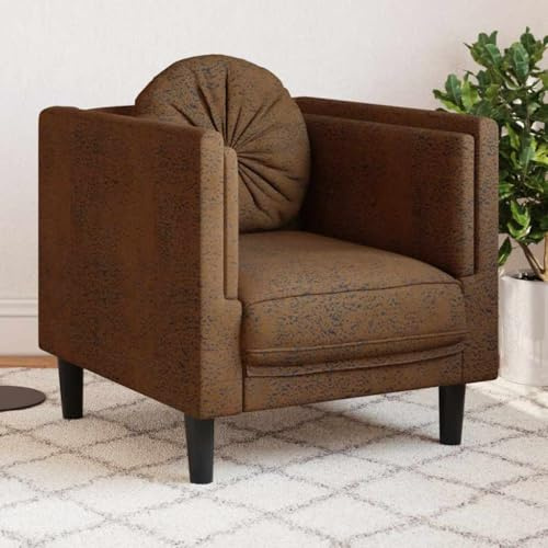 Owoxanthellate Schlafsessel Braun 71x77x70 cm Microfaser Wildleder-Optik dick gepolstert mit rundem Kissen Modernes Design Robust und Langlebig für Wohnzimmer Schlafzimmer Büro