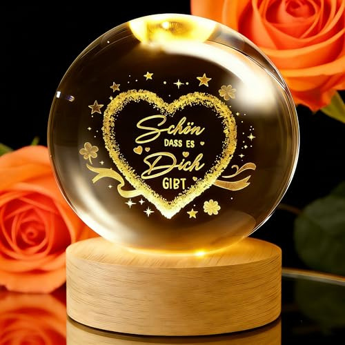 XIESUNUN Geschenke für Frauen-Schön DASS es Dich Gibt,60 mm Lampe Kristallkugel Herz,Beste Freundin Geschenke für Abschiedsgeschenk Ruhestand Kollegin(USB-betriebene)