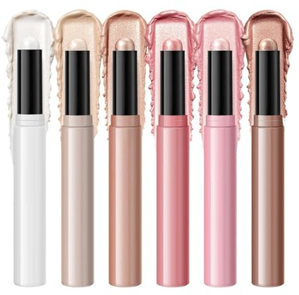 Highlighter-Make-up-Stick – 2 g x 6 Stück Gesichtskonturstab, wasserfeste, aufbaubare Formel, schweißresistente, leichte | Langanhaltender Glanz für Dating, Geschäftsreise, Camping, Reisen, Fre