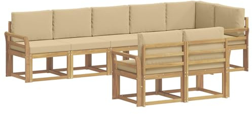 vidaXL Outdoor-Sofagarnitur mit Kissen 8 pcs Weiß und Beige Polyester, Moderne Sofa für draußen, Gartenmöbel-Set, wetterfest, gemütliche Terrassen-Lounge
