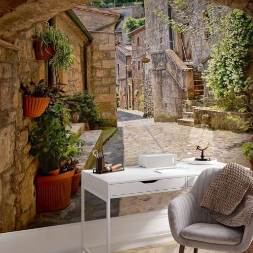 Papier Peint Panoramique Italie 350x256 cm Papier Peint Intissé 3D Maison Rétro Muraux Tapisserie Photo Décoration Murale Poster Mural XXL pour Chambre Salon 2382-ABP