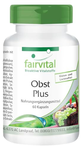 fairvital Obst Plus, 60 Kapseln, HOCHDOSIERT, hochwertige Obstpulver, natürliches Multivitamin mit guten Bakterienkulturen