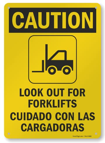 SmartSign Caution - Look Out For Gabelstapler zweisprachiges Schild | 25,4 x 35,6 cm Aluminium