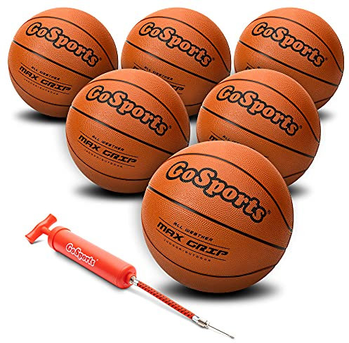 GoSports Indoor/Outdoor Rubber Basketballs - Six Pack of Size 7 Balls with Pump & Carrying Bag